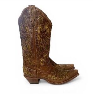 Twisted X Brown Heeled Boots with Gold Accents size 9.5